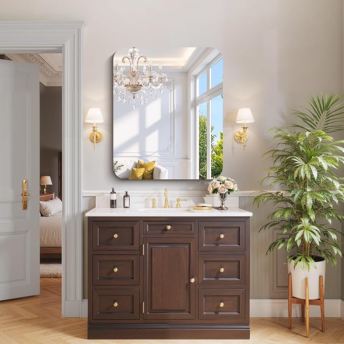 CILIBER Frameless Mirror, 30x36 Inch Rectangle Bathroom Mirror Rounded Corner, 3mm Tempered Glass Frameless Vanity Mirror with Polished Edge for Over Sink, Bedroom, Entryway, Vertical or Horizontal