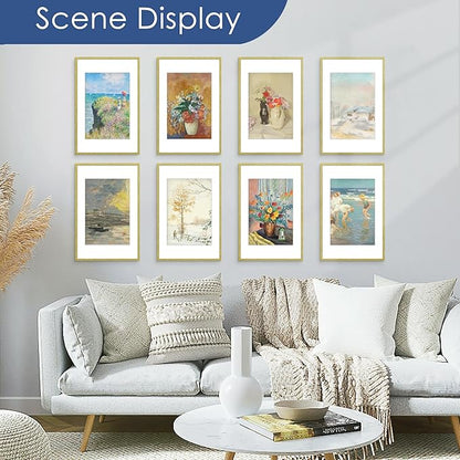 PEALSN 11x17 Picture Frame Set of 6, Display Pictures 8x12 with Mat or 11 x 17 without Mat for Wall Mounting Display, Photo Frames Collage for Wall Decor, Gold