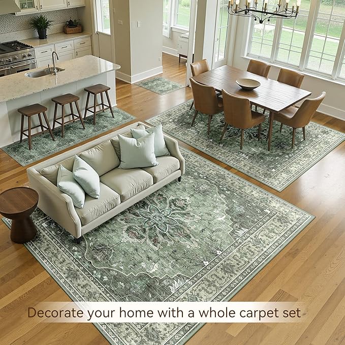 RELEANY Area Rugs 2'x6' Runner Rug Non Slip Washable for Kitchen Hallway Bedroom Beside Laundry Room Bathroom Rug, Floor Carpet, Dark Green Gray