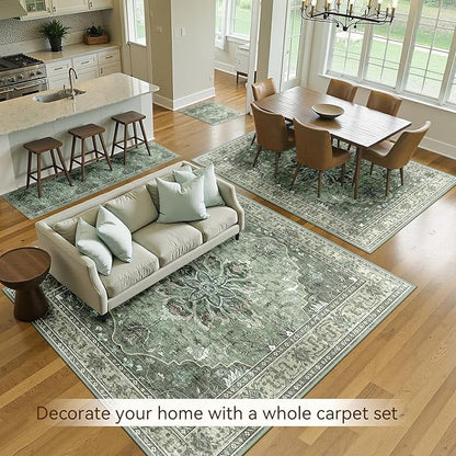 RELEANY Area Rugs 2'x8' Runner Rug Non Slip Washable for Kitchen Hallway Bedroom Beside Laundry Room Bathroom Rug, Floor Carpet, Dark Green Gray