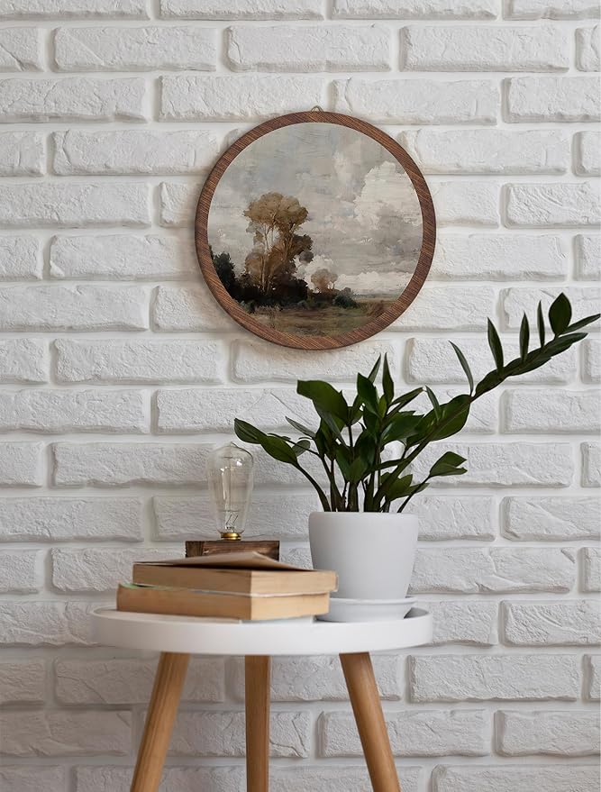 Nature Wilderness Scenery Hanging Wall Decor, Rustic Wilderness Vintage Round Wooden Wall Art, Landscape Vintage Western Boho Decorations for Apartment Home Living Room Bedroom Bathroom Office, 11