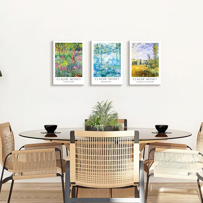 WENGTIAO Claude Monet Canvas Wall Art Prints Monet Iris Garden Landscape Oil Paintings Vintage Impressionist Reproduction Posters Pictures Classic Water Lilies Artwork for Living Room Bedroom 12x16x3