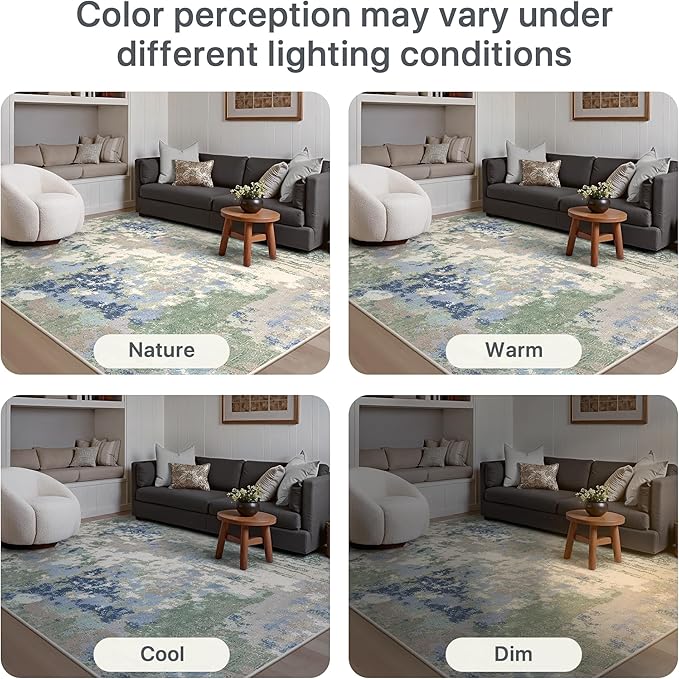 GENIMO 5X7 Washable Modern Area Rugs for Living Room, Non-Slip Low Pile Chenille Print Rug, Soft Rugs for Bedroom Dining Room Home Office, Sage Mist