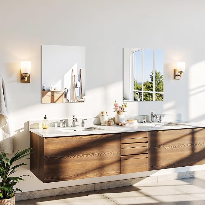 CILIBER Frameless Mirrors for Wall, 2-Pack 18x24 Vanity Mirrors with Polished Edge, Rectangle Bathroom Mirror for Over Sink, Bedroom, Entryway, Horizontal or Vertical, 3mm Tempered Glass