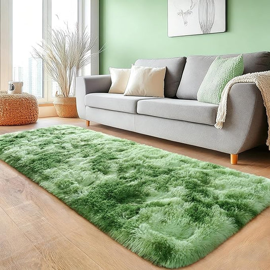 Fluffy Rugs for Living Room, Soft Shaggy Carpets for Living Room, Upgrade Anti-Slip Fuzzy Rugs for Kids' Room, Perfect Decor for Modern Home Tie Dye Green 2x6Feet