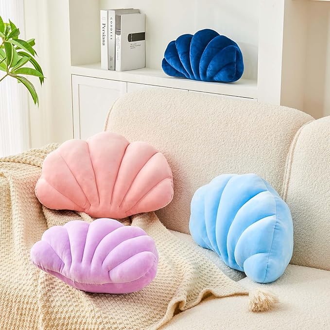 Uvvyui Lavender Velvet Shell Shaped Throw Pillow, 18x13 Inch, Plush, Modern, Indoor, Decorative Accents, Lounging, Gift