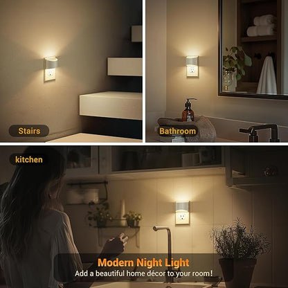 JandCase LED Night Lights Plug into Wall 2 Pack, Automatic Night Light, Dusk to Dawn Sensor Nightlight, 0-100LM Brightness Adjustable Nightlight for Kids Bedroom Hallway Kitchen