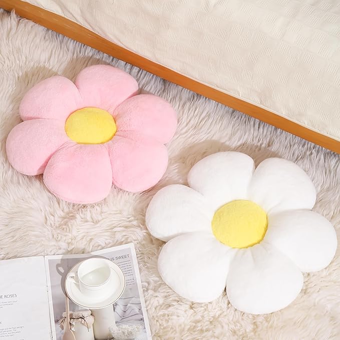 17.7 Inch Pink Flower Pillow – Daisy Shaped Cute Decorative Throw Pillow, Soft Floral Seating Cushion Floor Pillows for Sofa, Bed, Chair & Room Home Decorative Pillows Gifts