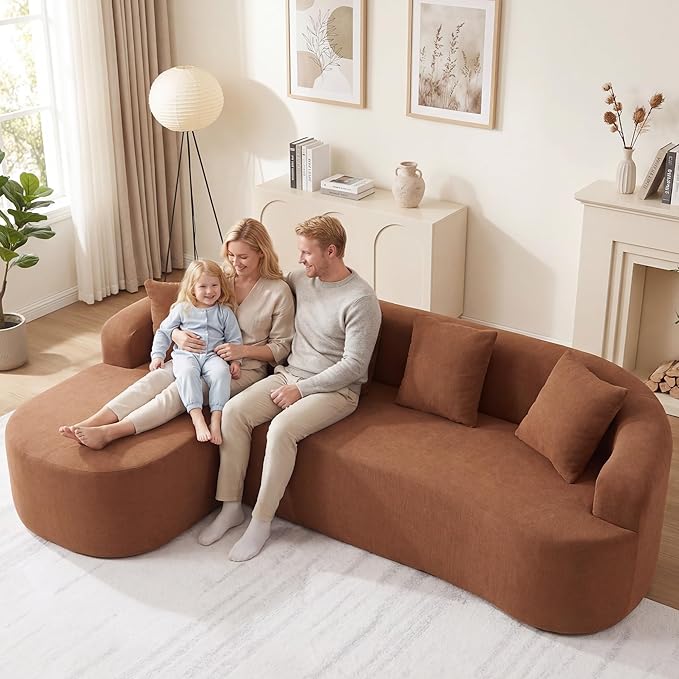 103" L Shaped Boneless Sectional Couches for Living Room, Curved Modular Sectional Sofa with Chaise, Modern Cloud Couch Deep 3 Seat No Assembly, Orange