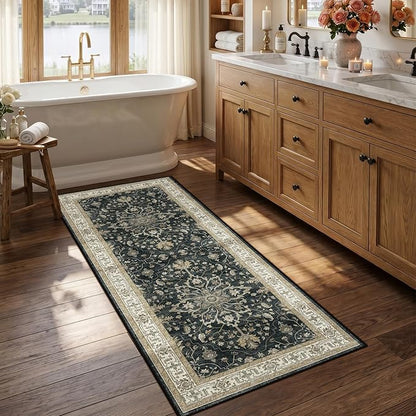 RELEANY Area Rugs 2'6"x5' Runner Rug Non Slip Washable for Kitchen Hallway Bedroom Beside Laundry Room Bathroom Rug, Floor Carpet, Vintage Black Brown Neutral