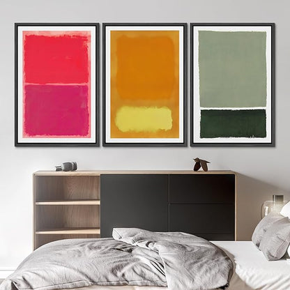 SIGNLEADER Framed Canvas Print Wall Art Set Vibrant Abstract Color Block Modern Minimalist Red, Orange, and Green Illustrations Boho Decorative for Living Room, Bedroom, Office - 16"x24"x3 Black