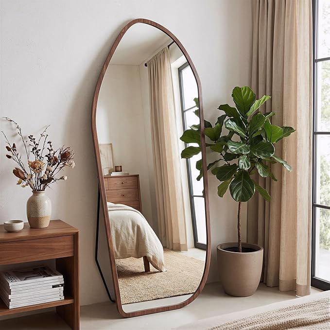 Suidia Full Length Mirror, Oversized Floor Mirror with Solid Wood Frame, Large Standing Mirror for Bedroom Living Room, Wood Art Style, Dark Walnut, 74" L x 32" W
