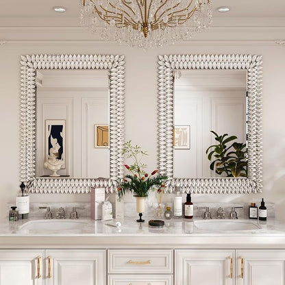 Kelly Miller 30"x40" Jeweled Bathroom Wall Mirror, Large Rectangle Decorative Mirror Luxury Vanity Mirror with Diamonds for Master Bath Half Bath Living Room Bedroom Fireplace Mantle Entryway
