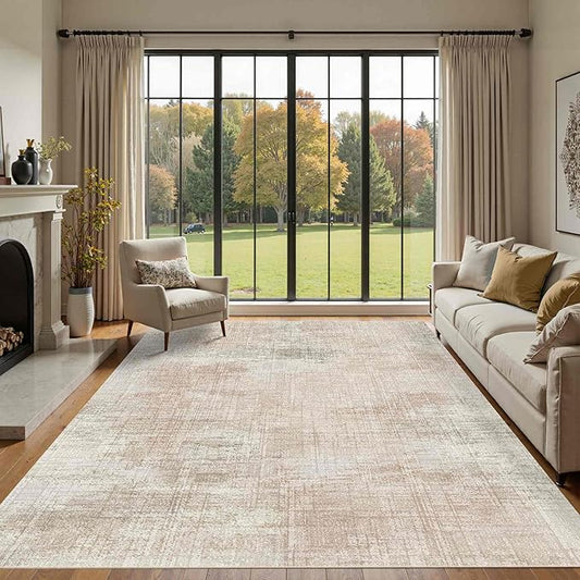 Rugxara 6x9 Washable Area Rug for Living Room, Modern Abstract Large Boho Rugs for Office, Dining Room, Kids Room, Farmhouse, Durable Low Pile Non Slip Carpet for High Traffic Areas, Beige Grey