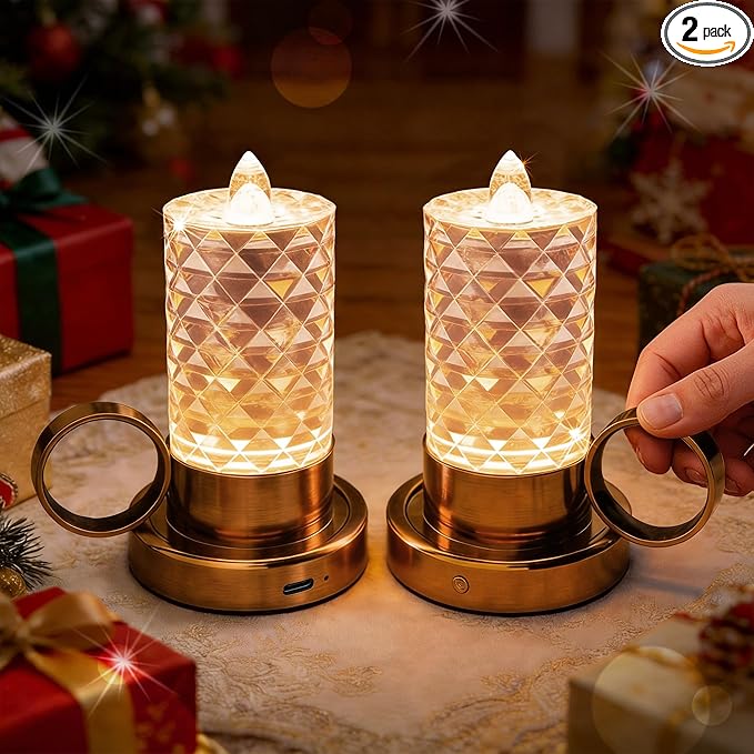 L LOHAS LED Flameless Candles, 3 Level Brightness Adjustable, 1000mAh Rechargeable Battery Operated Candles, 3000K Soft White, Fake Candles for Valentines Aniversary Wedding, 3.93"x2.95"4.84", 2 Pack