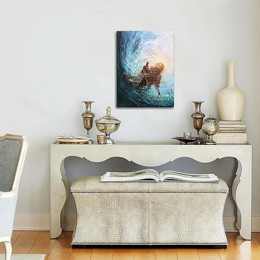 Jesus Christian Wall Art, Hand of God Canvas Paintings Posters Prints, Christ Religion Bible Jesus Salvation Wall Decor for Church Study Prayer Room Home Decoration 24x36 in Framed