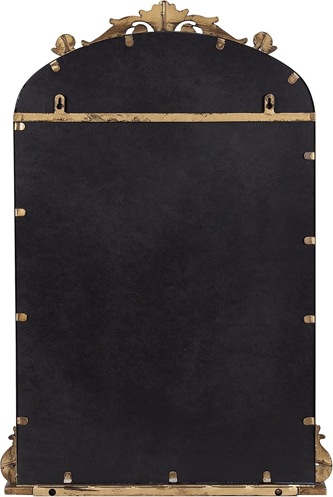 Kate and Laurel Arendahl Traditional Vintage Arch Mirror with Shelf, 21 x 32, Gold, Baroque Antique Arched Wall Mirror with Functional Shelf and Ornate Frame