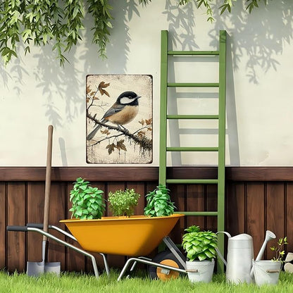 Chickadee Bird Metal Tin Sign Rustic Wall Decor Vintage Wildlife Art Nature Theme Cottagecore Home Decor Quote 12x16inch