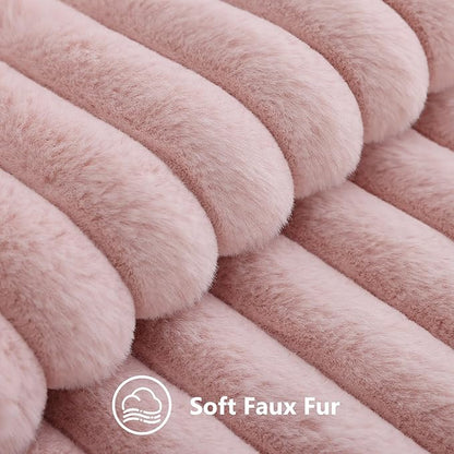 decorUhome Summer Cozy Faux Fur Throw Pillow Covers 18x18 Set of 2 Decorative Soft Plush Striped Modern Farmhouse Boho Couch Pillow Cases with Velvet Back for Sofa Bed Living Room, Pink