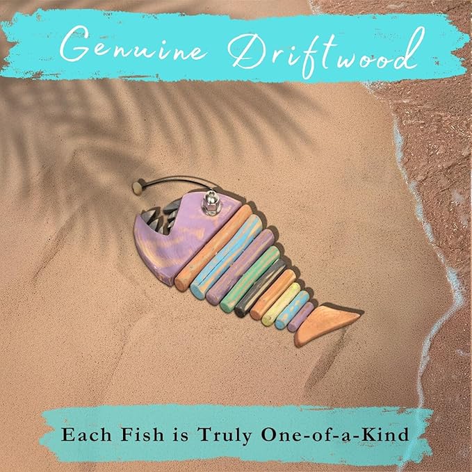 Driftwood Fish Nautical Wall Decor - Handmade Wooden Rustic Coastal Wall Art for Living Room, Bedroom, Office, Bathroom - Ocean Beach Decoration (Blinker)