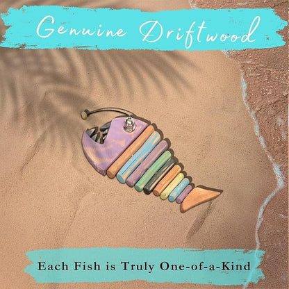 Driftwood Fish Nautical Wall Decor - Handmade Wooden Rustic Coastal Wall Art for Living Room, Bedroom, Office, Bathroom - Ocean Beach Decoration (Blinker)