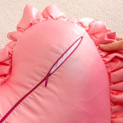 MOJUN Heart Pillow, Heart Shaped Throw Pillow Pink Ruffle Design Love Bow Pillow Home Decorative Pillows Cushion for Sofa Living Room Bed Chair Wedding Gifts Pillows