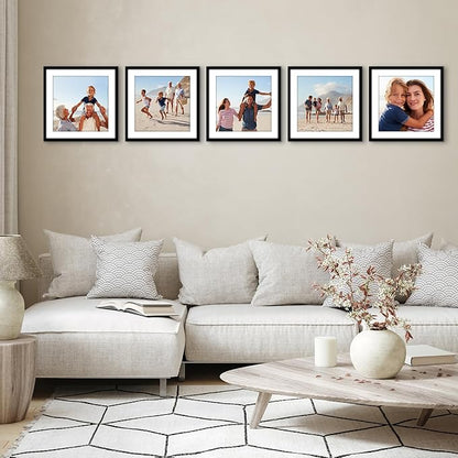 Americanflat 15x15 Picture Frame with Polished Plexiglass - Set of 5 - Use as 12x12 Frame with Mat or Display 15x15 Photo Without Mat - Galleria Collection - Square Frames for Wall Display - Black