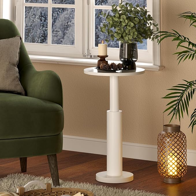 LAATOOREE Small Round Side Table, Accent Drink Coffee Table, Pedestal End Table with Thick Solid Wood Legs for Living Room, Sofa Couch, Small Spaces, Bedroom (White)