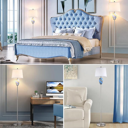 Lovlast Modern Floor Lamp with Nightlight for Living Room, Bedroom, Stained Glass Blue Lamp for Living Room Decor, Mid Century 65" Tall Standing Corner Lamp(Bulb Included)