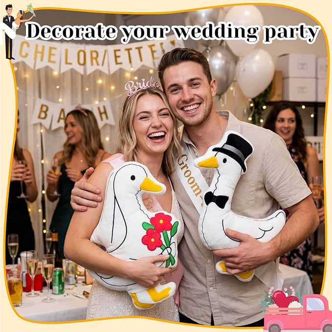 SiliFine 2 Sets Wedding Goose Gifts for Couples 2026 Mr and Mrs Silly Goose Throw Pillow Odd-Shaped Sweet Decorations for Newlyweds Swan Engagement Wedding Birthday Valentine Gift for Wife Husband