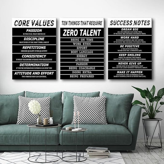 3 Pieces Motivational Canvas Wall Art Motivational Signs Picture Painting Success Entrepreneurs Quotes Posters Print Artwork for Living Room Gym School Office Stretched and Framed [60''W x 28''H]