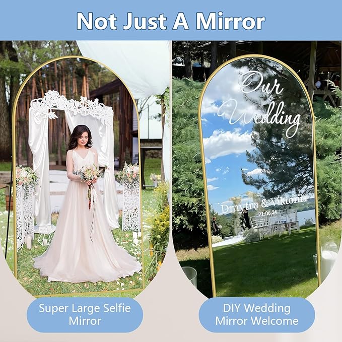 Large Mirror Full Length 76"X44", Oversized Arched Floor Mirror with Stand, Gold Standing Mirror Full Length, Hanging or Wall Mounted for Bedroom Living Room Clothing Store, Tempered Glass