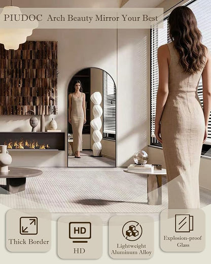 71"x32"Floor Mirror Full Length,Arched Full Length Mirror with Stand,Full Body Mirror,Hanging or Large Leaning for Bedroom Living Room Black