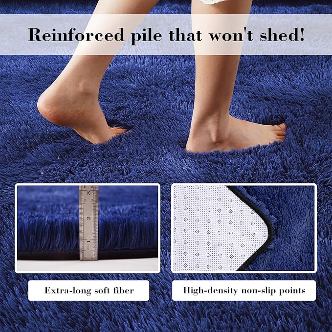 Blue Fluffy Rug Shag Area Rug, 9x12 Area Rugs for Girls Bedroom, Big Soft Shag Bedside Non-Slip Plush Dorm Nursery Kids Carpet Home Decor Aesthetic