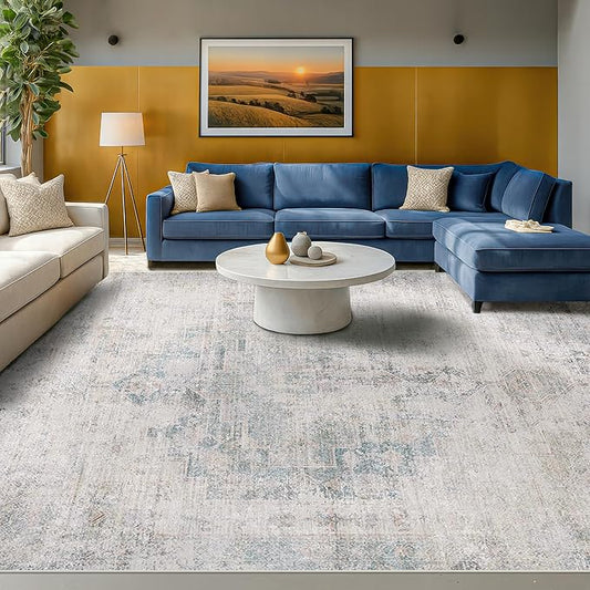 Hazo Haus Modern Living Room Rug - 10x12 Large Area Rug for Dining Room Table, Classroom, Slate Blue Grey, Lightweight, Soft & Foldable