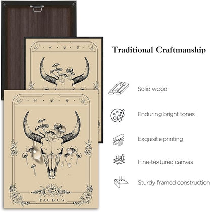 SERIMINO Witchy Framed Wall Art, Taurus Tarot Canvas Prints Paintings, Horoscope Dark Academia Home Decor Aesthetic, 16x24inch Gothic Wall Decor for Room