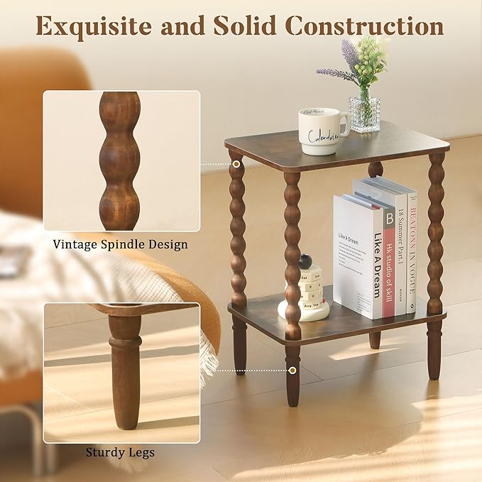 Fultyle Side Tables Set of 2, Small End Table with Storage Shelf, Night Stand Set 2 Bedside Tables for Living Room, Bedroom, Office and Small Spaces (Rustic Brown)