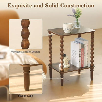 Fultyle Side Tables Set of 2, Small End Table with Storage Shelf, Night Stand Set 2 Bedside Tables for Living Room, Bedroom, Office and Small Spaces (Rustic Brown)