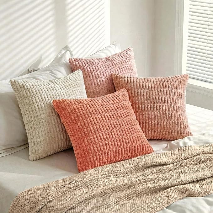Fancy Homi 4 Packs Decorative Throw Pillow Covers for Living Room Couch Bed, Modern Farmhouse Boho Home Décor Accent Cushion Case, 22" x 22", Pink Series