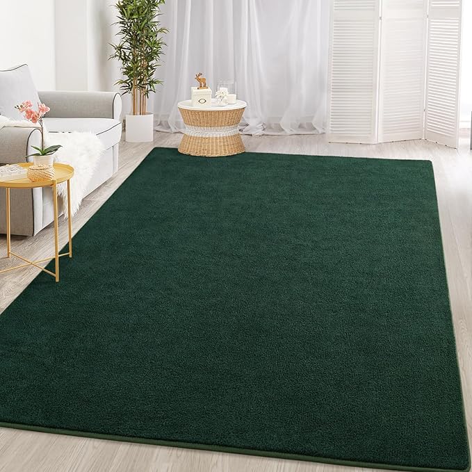 Gifeas Large Ultra Soft Modern Area Rugs for Living Room Bedroom, 6x9 Feet Deep Green Thickened Memory Foam Indoor Solid Minimalist Carpets, Non-Slip Comfy Rug for Boys Girls Nursery Room Home Decor