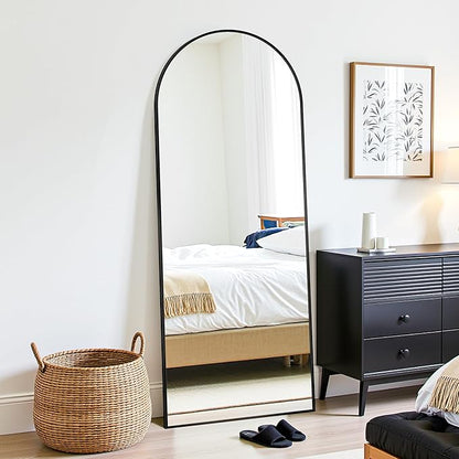 58"×18" Arched Full Length Floor Mirror, Standing Mirror with Aluminum Frame, Large Body Mirror of Free Standing/Wall Mount/Leaning for Bedroom, Living Room, Dressing Room, Black
