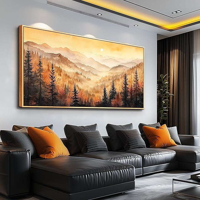 FUHAIHUA Large Wood Framed Wall Decor For Living Room Canvas Wall Art For Office Modern Wall Decorations For Bedroom Forest Landscape Painting Farmhouse Pictures Artwork Room Home Decor 24x48 In