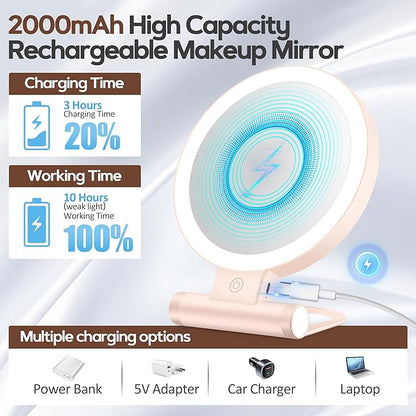 B Beauty Planet Magnifying Mirror with Light 30X, Double-Sided 1X/30X Magnifying Makeup Mirror with Tweezer, 2000mAh 3 Colour Modes with Adjustable Brightness,Foldable Compact Travel Mirror(Pink)