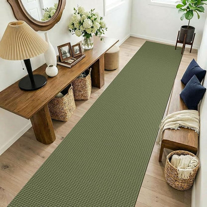 KOZYFLY Cotton 2.5'x14' Runners Rugs for Hallway, Long Washable Runner Rug, Woven Non Slip Kitchen Runner, Flatweave Entryway Rug, Floor Carpet for Entry, Aisle, Hall, Olive Green/Earthy Green