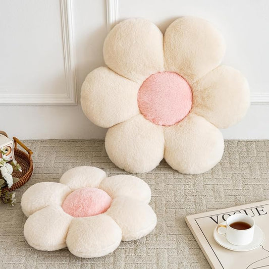Flower Pillows, Decorative Pillows for Couch, Cute Daisy Pillow for Bed, Flower Shaped Decorative Throw Pillow Room Decor (Beige, 14.9 Inches)