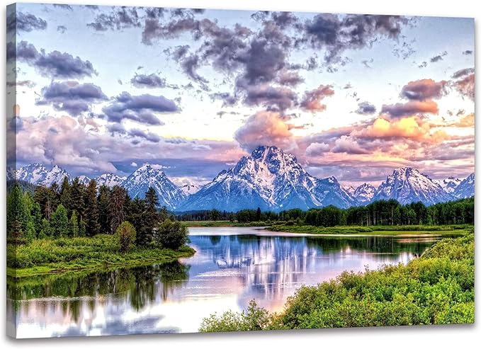 SKASNFAI Grand Teton Wall Art Decor National Park Poster Landscape Canvas Painting Artwork Framed Home Decor for Bedroom Kitchen Living Room (28x44 inch)