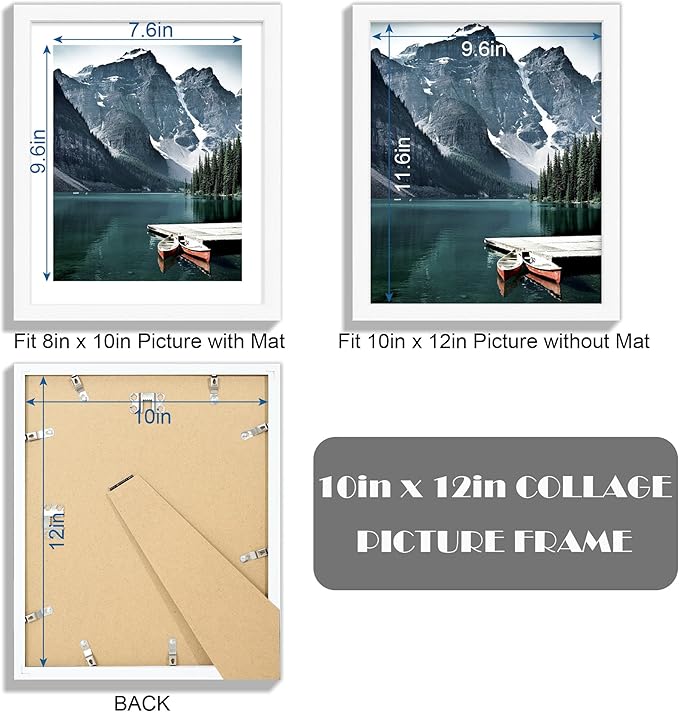 Hongkee 10x12 Picture Frame with Real Glass - Display Pictures 8x10 with Mat or 10 x 12 without Mat, Photo Frame for Wall or Table Top Display(White, 3 Pack)