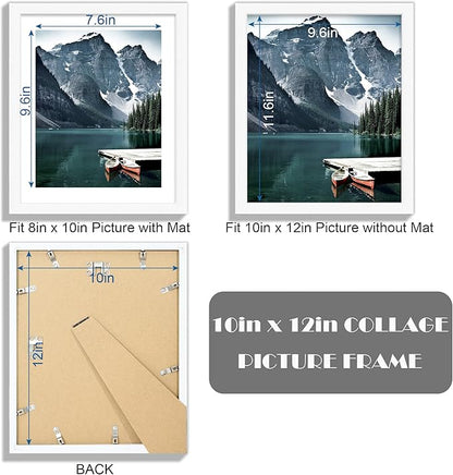 Hongkee 10x12 Picture Frame with Real Glass - Display Pictures 8x10 with Mat or 10 x 12 without Mat, Photo Frame for Wall or Table Top Display(White, 3 Pack)