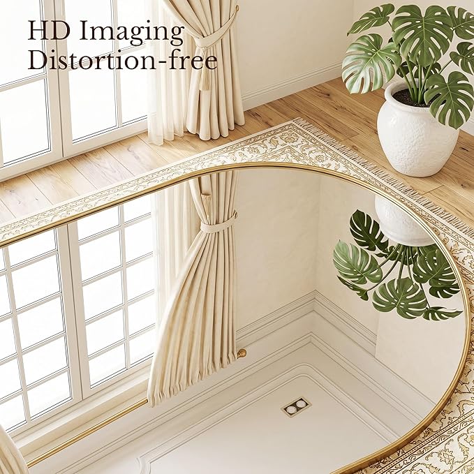 MISSDAY Oversized Arched Full Length Mirror, 81"x41" Gold Full Body Mirror with Stand, Floor Mirror Large Free Standing, Leaning or Hanging, Aluminum Frame Mounted Mirrors Wall Mirrors for Bedroom