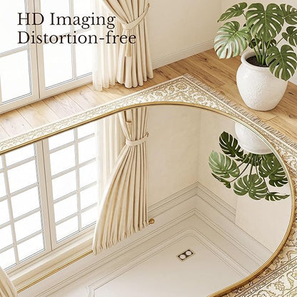 MISSDAY Oversized Arched Full Length Mirror, 83"x44" Gold Full Body Mirror with Stand, Floor Mirror Large Free Standing, Leaning or Hanging, Aluminum Frame Mounted Mirrors Wall Mirrors for Bedroom
